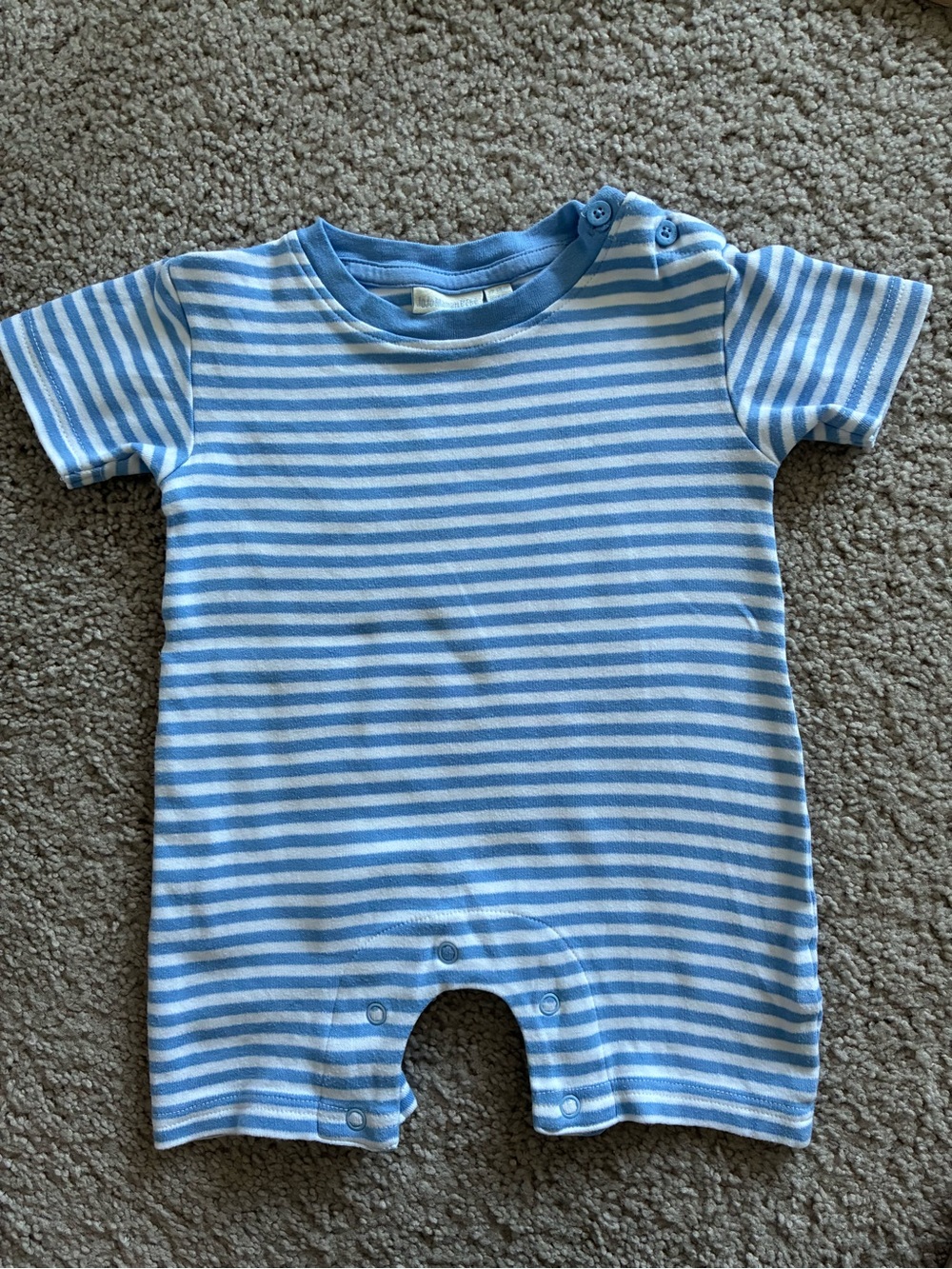JoJo Maman Bebe Light Blue & White Striped Short Sleeve One-Piece